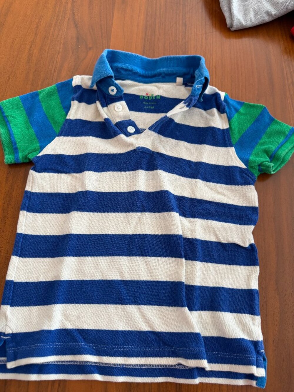 Mini Boden Boys Red Green and White Striped Polo / 5-6